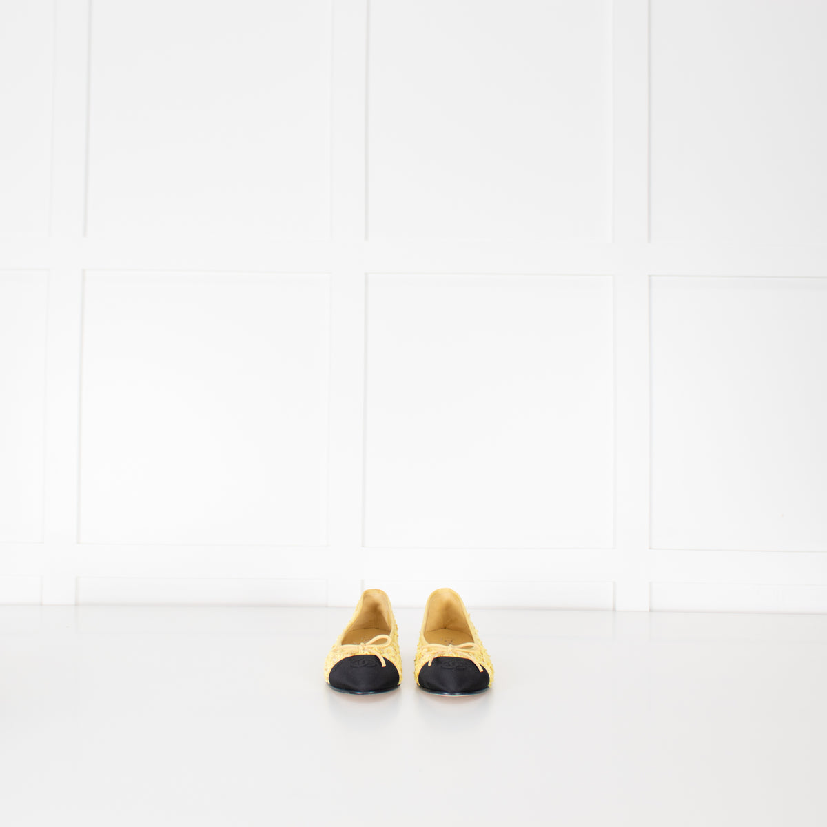 Chanel Yellow Tweedy Black Toe Ballerina Shoes