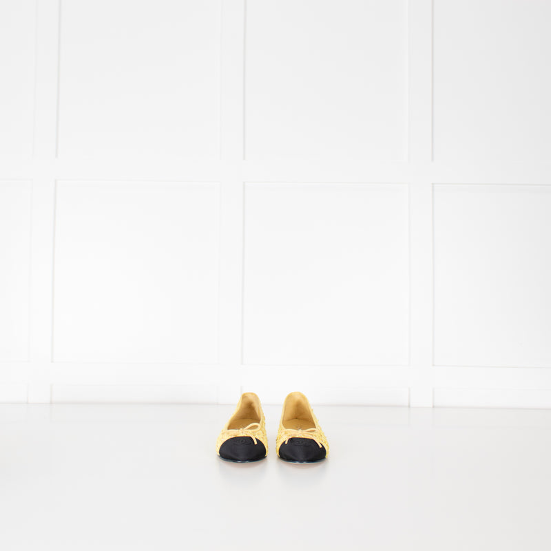 Chanel Yellow Tweedy Black Toe Ballerina Shoes