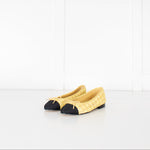 Chanel Yellow Tweedy Black Toe Ballerina Shoes