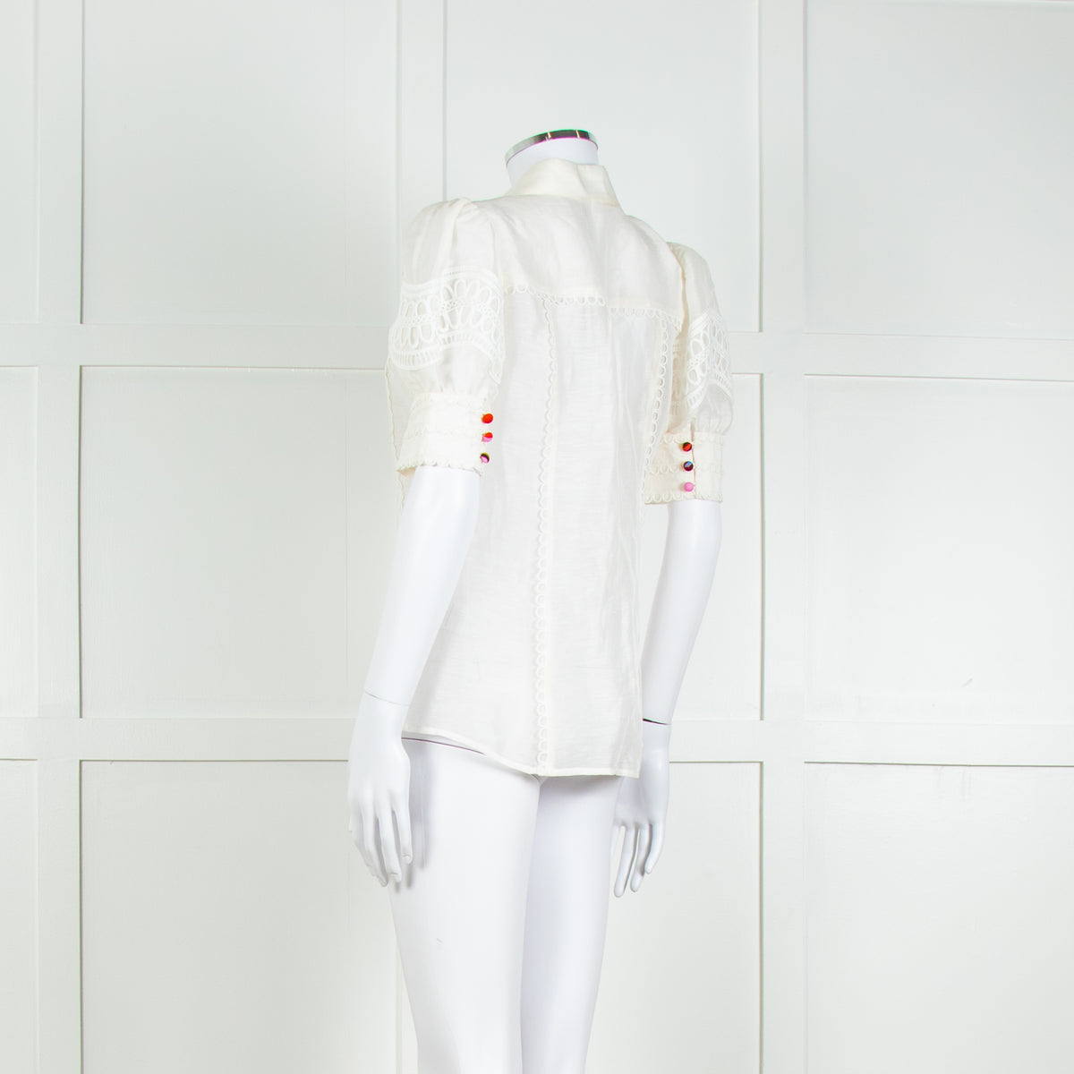 Rebecca Vallance Cream Scallop Trim Puff Sleeve Blouse