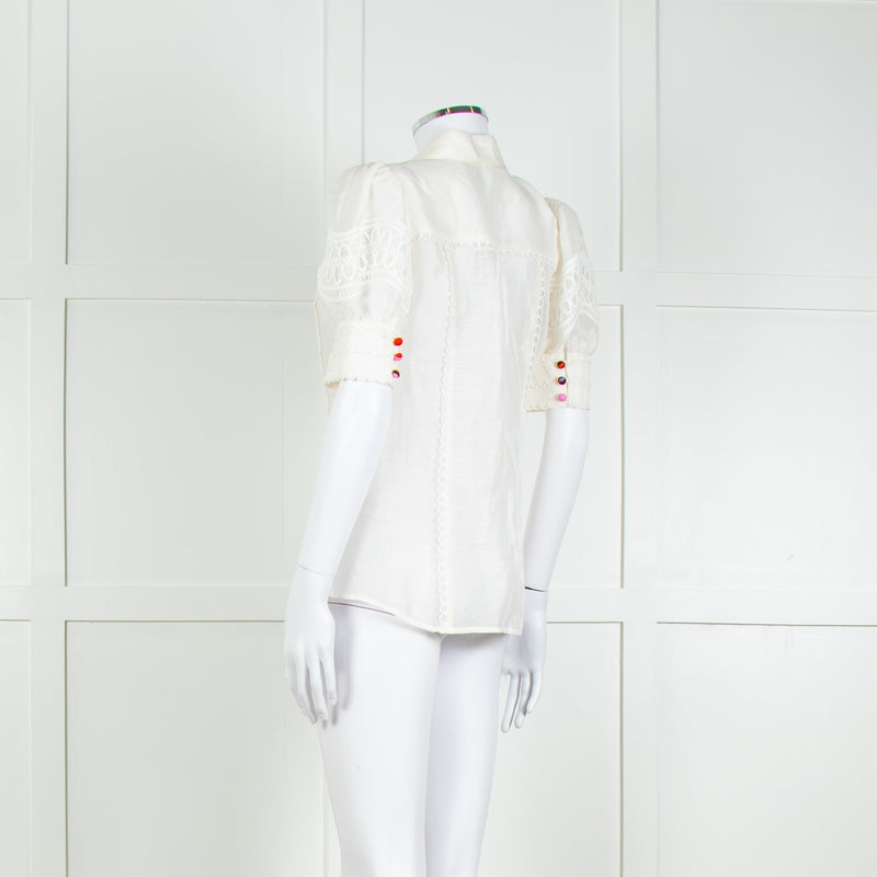 Rebecca Vallance Cream Scallop Trim Puff Sleeve Blouse