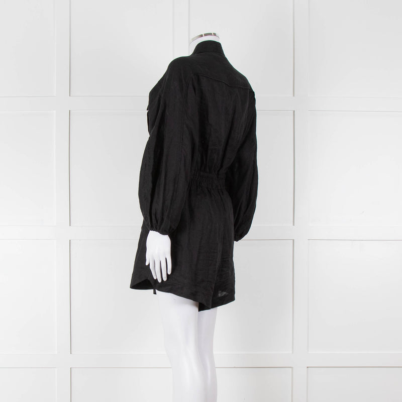 Zimmermann Black Linen Playsuit with Belt
