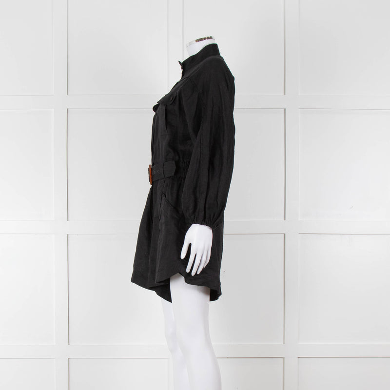 Zimmermann Black Linen Playsuit with Belt