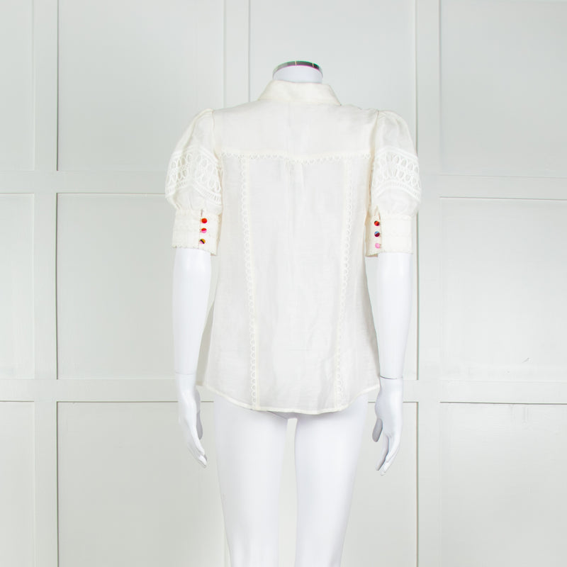 Rebecca Vallance Cream Scallop Trim Puff Sleeve Blouse