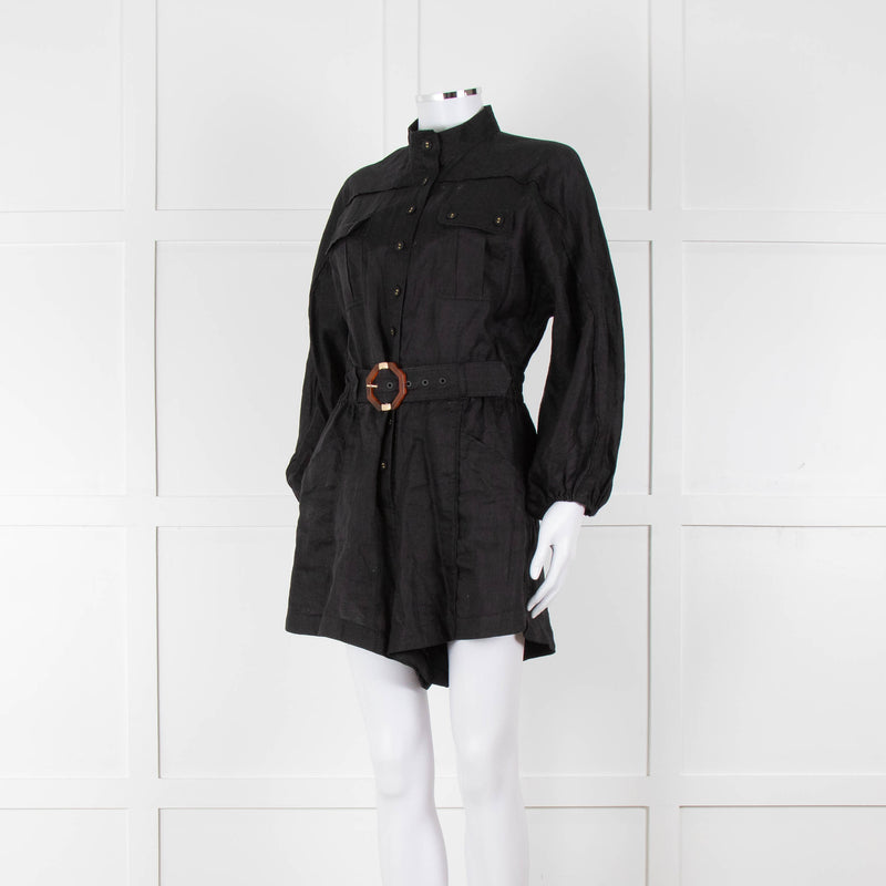 Zimmermann Black Linen Playsuit with Belt