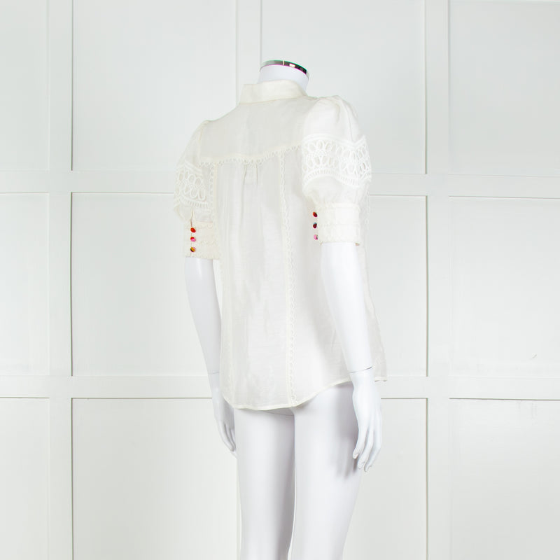 Rebecca Vallance Cream Scallop Trim Puff Sleeve Blouse