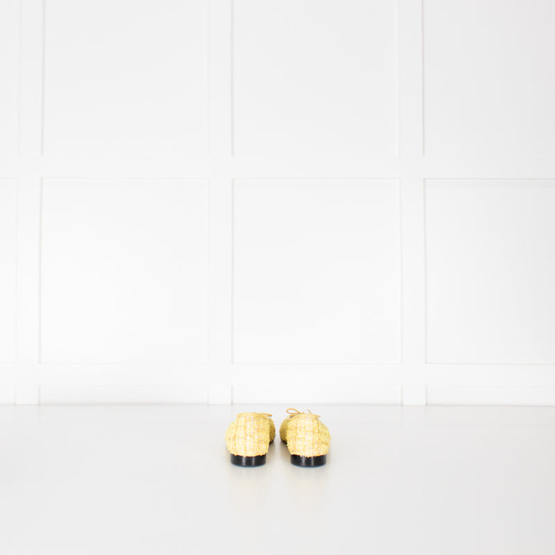 Chanel Yellow Tweedy Black Toe Ballerina Shoes