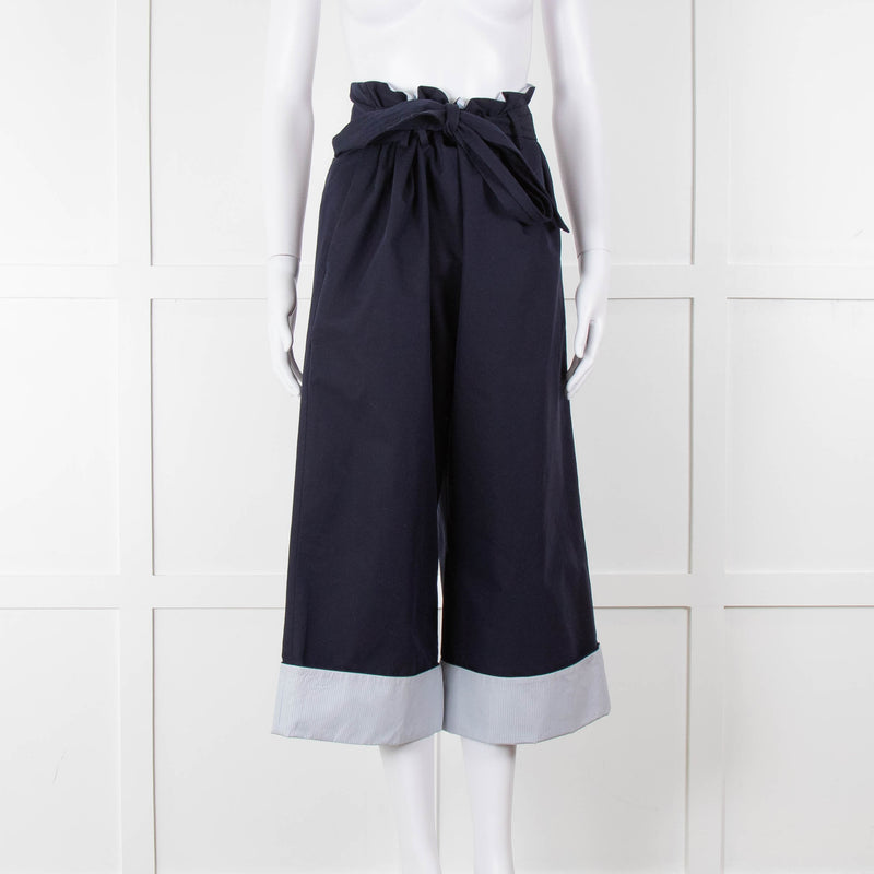 Loewe Navy Wide Leg Trousers With Turnup