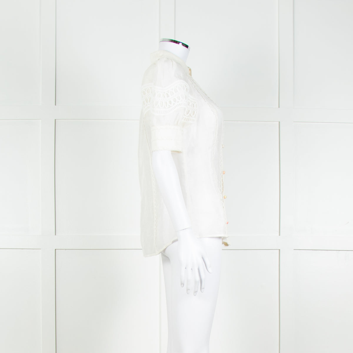 Rebecca Vallance Cream Scallop Trim Puff Sleeve Blouse