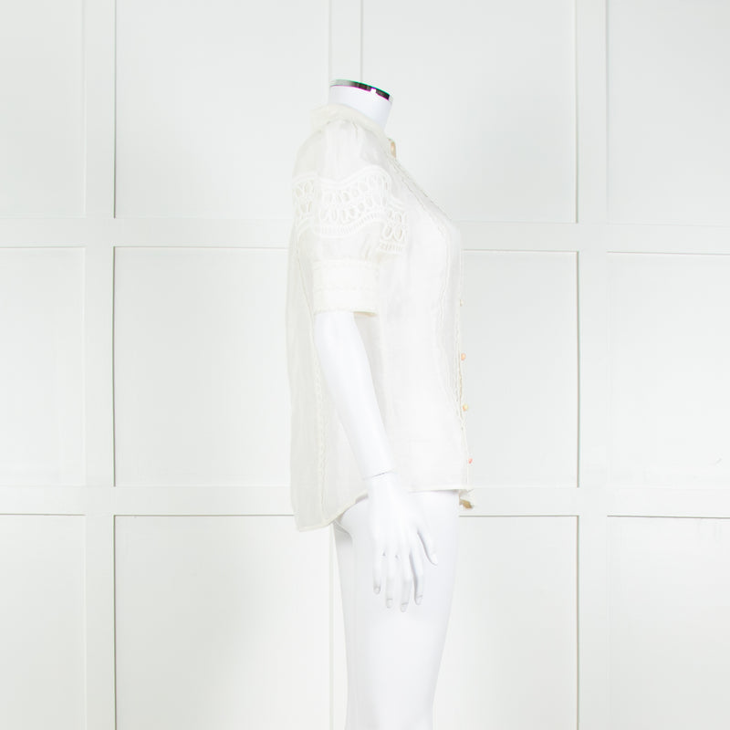 Rebecca Vallance Cream Scallop Trim Puff Sleeve Blouse