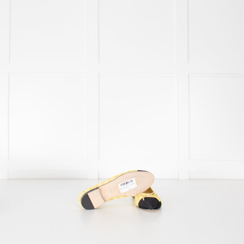 Chanel Yellow Tweedy Black Toe Ballerina Shoes