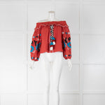 Misa Red Blue Black Embroidered Off The Shoulder Balloon Sleeve Top