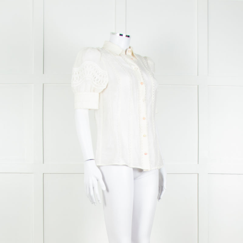 Rebecca Vallance Cream Scallop Trim Puff Sleeve Blouse