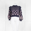 Farm Rio Navy Blue Pink Pearl Detail Sweater