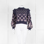 Farm Rio Navy Blue Pink Pearl Detail Sweater