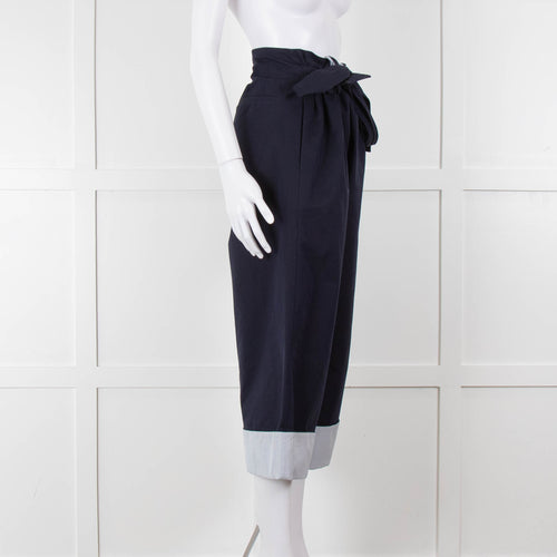 Loewe Navy Wide Leg Trousers With Turnup