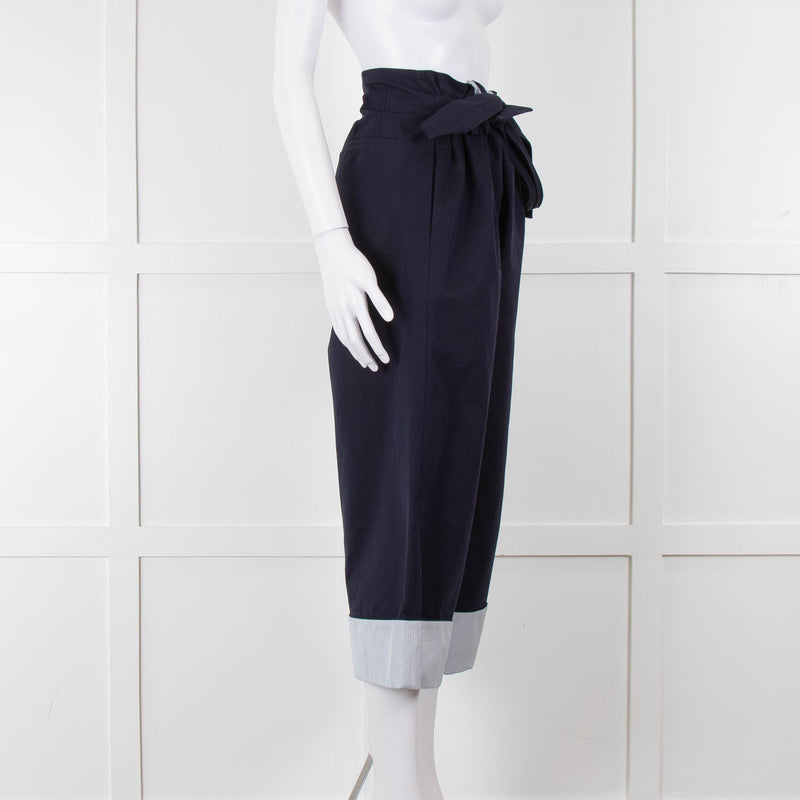 Loewe Navy Wide Leg Trousers With Turnup