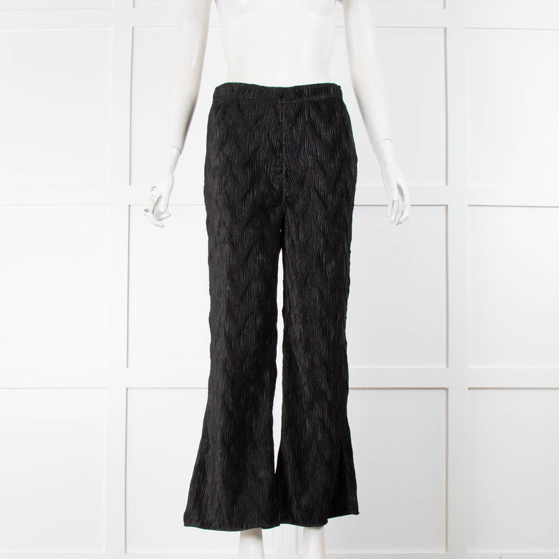 Ganni Black Plisse Flared Trousers