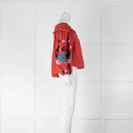Misa Red Blue Black Embroidered Off The Shoulder Balloon Sleeve Top