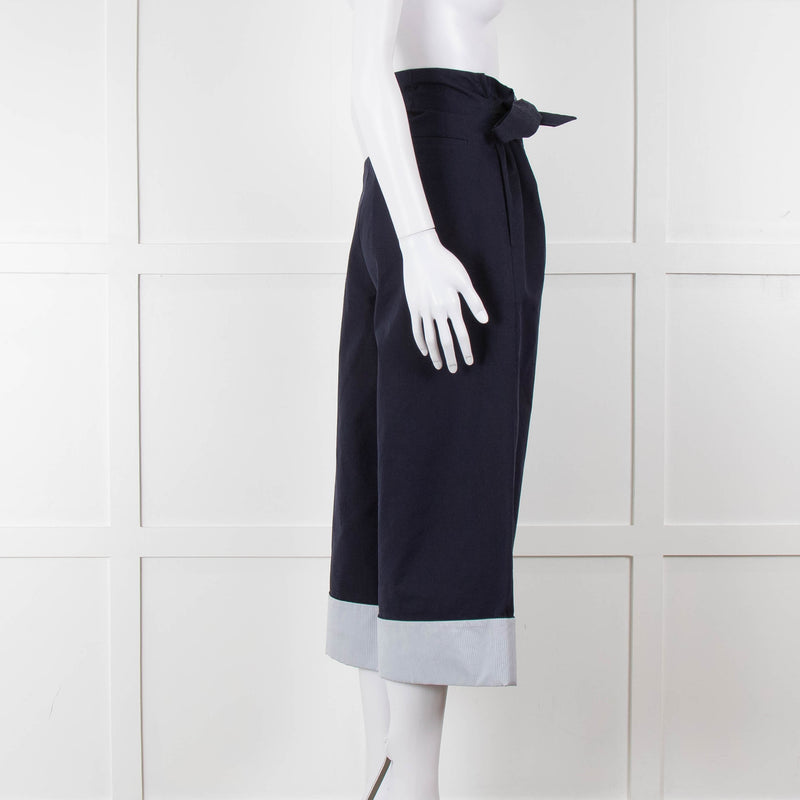 Loewe Navy Wide Leg Trousers With Turnup