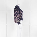 Farm Rio Navy Blue Pink Pearl Detail Sweater