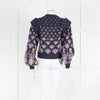 Farm Rio Navy Blue Pink Pearl Detail Sweater