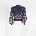 Farm Rio Navy Blue Pink Pearl Detail Sweater