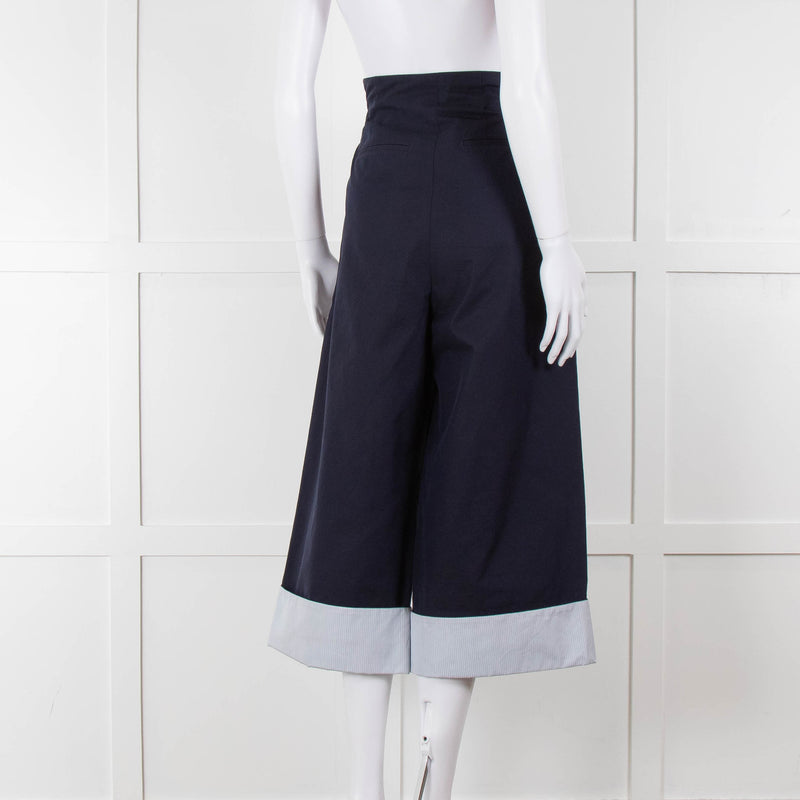 Loewe Navy Wide Leg Trousers With Turnup