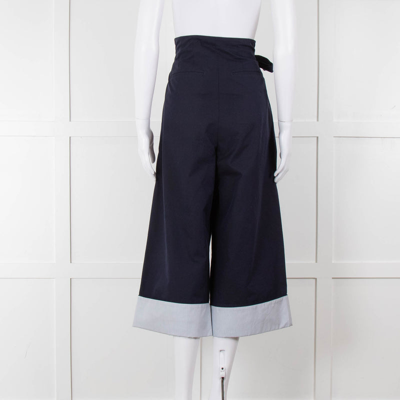 Loewe Navy Wide Leg Trousers With Turnup