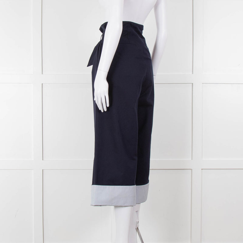 Loewe Navy Wide Leg Trousers With Turnup