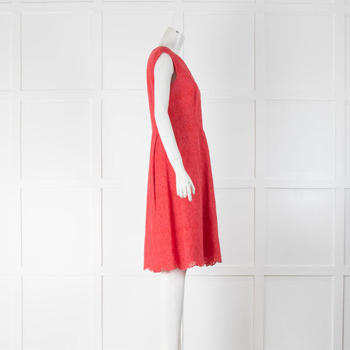 Tory Burch Coral Cotton Embroidered Sleeveless Dress
