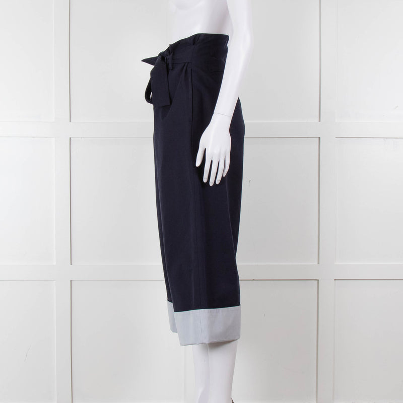 Loewe Navy Wide Leg Trousers With Turnup