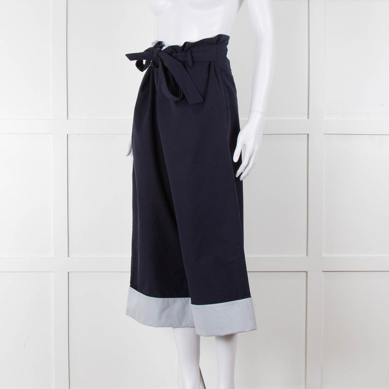Loewe Navy Wide Leg Trousers With Turnup