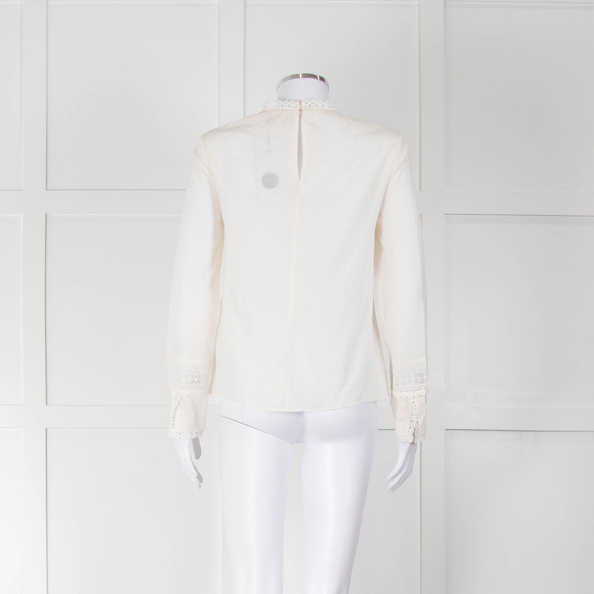 Rebecca Taylor Cream Silk Lace Detail Long Sleeve Top