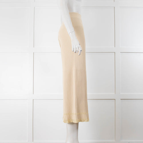 Theory Cream Ribbed Trousers with Frilled Hem