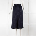 Vince Navy Split Leg Brocade Floral Drawstring Trousers