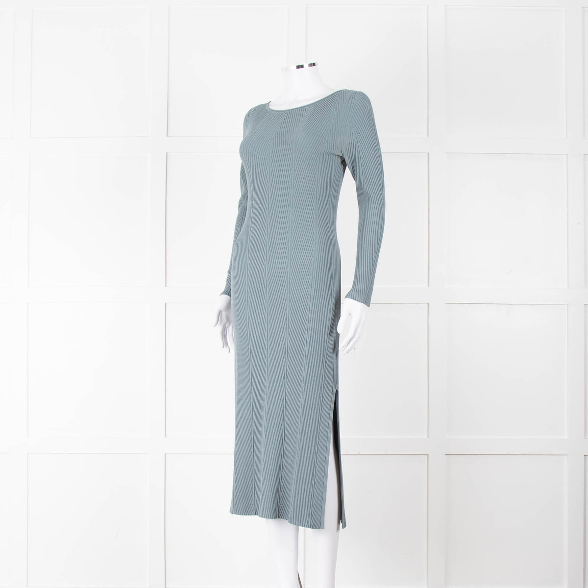 Theory Dusty Turquoise Ribbed Midi Dress