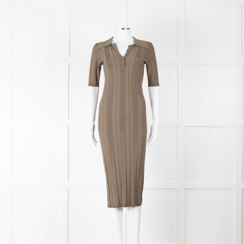 Remain by Birger Christensen Khaki Jumbo Rib Short Sleeve Knit Dress