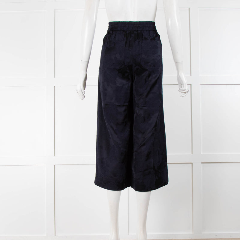 Vince Navy Split Leg Brocade Floral Drawstring Trousers