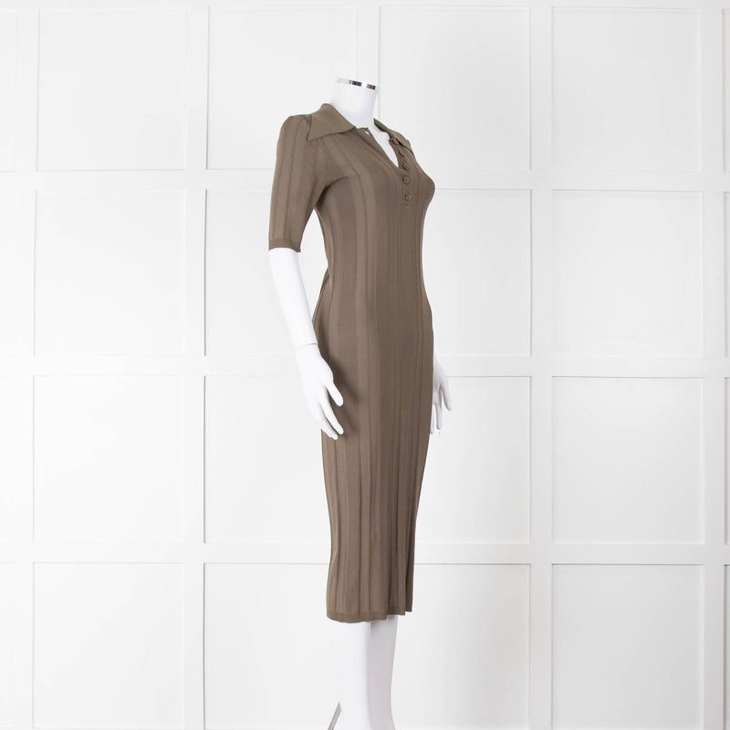 Remain by Birger Christensen Khaki Jumbo Rib Short Sleeve Knit Dress