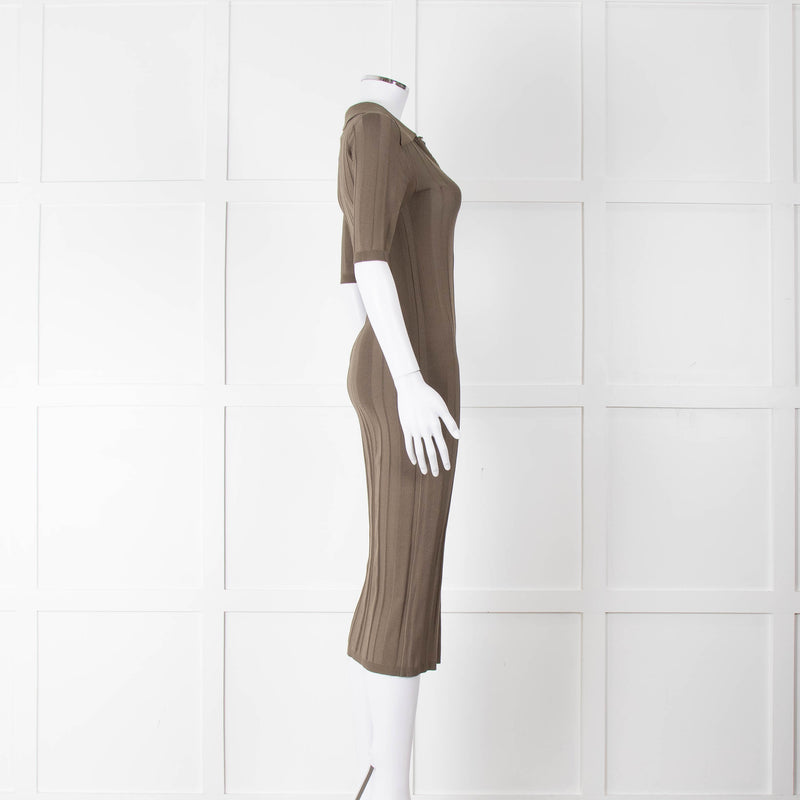 Remain by Birger Christensen Khaki Jumbo Rib Short Sleeve Knit Dress