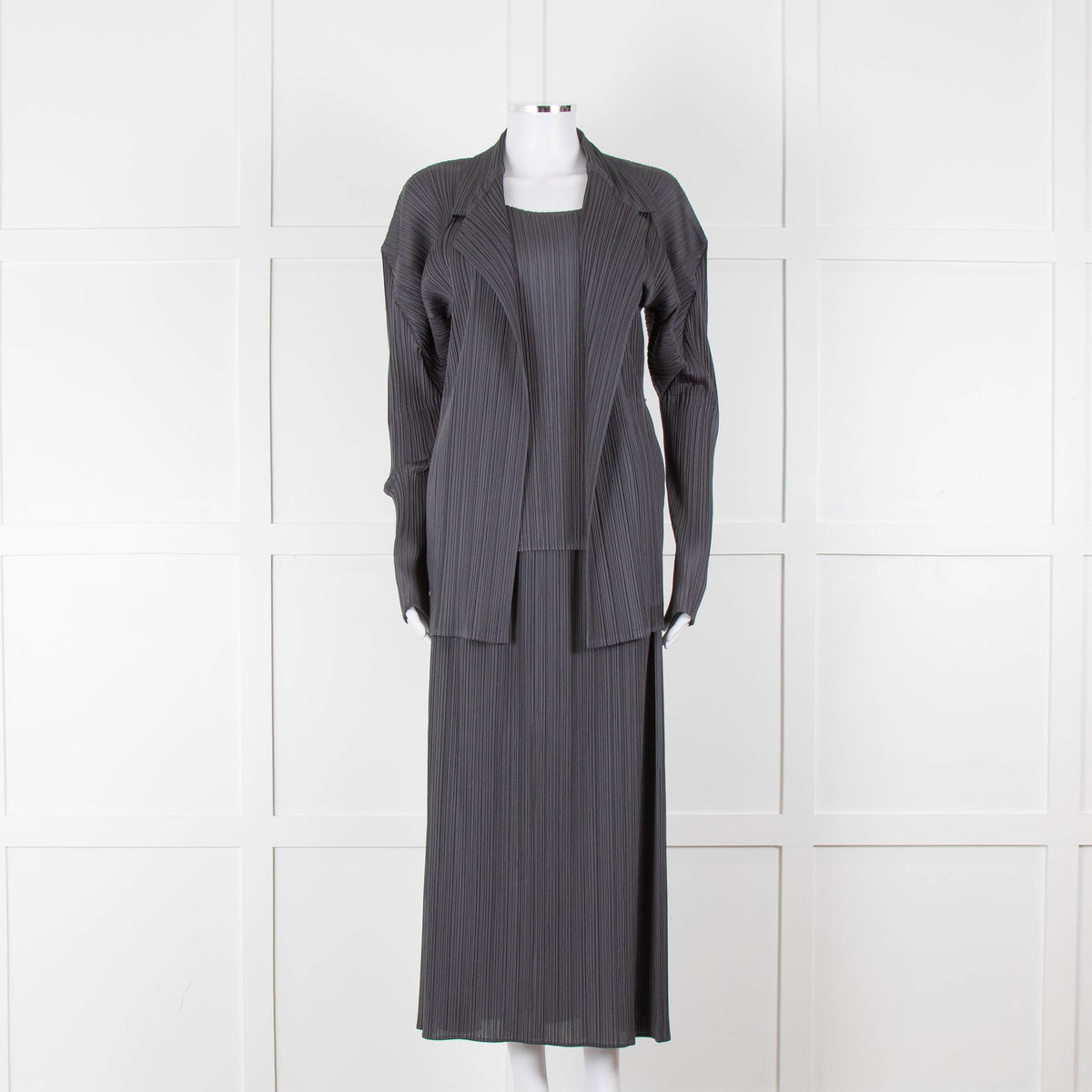 Issey Miyake Grey Pleated Long Skirt