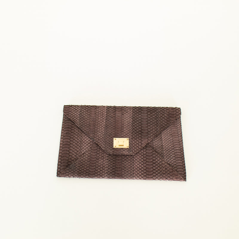 Jimmy Choo Brown Pink Snake Skin Clutch