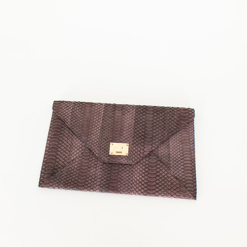 Jimmy Choo Brown Pink Snake Skin Clutch