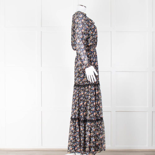 Ridley Black Floral Silk Long Sleeve Dress