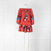 Misa Red Blue Black Embroidered Off The Shoulder Balloon Sleeve Top