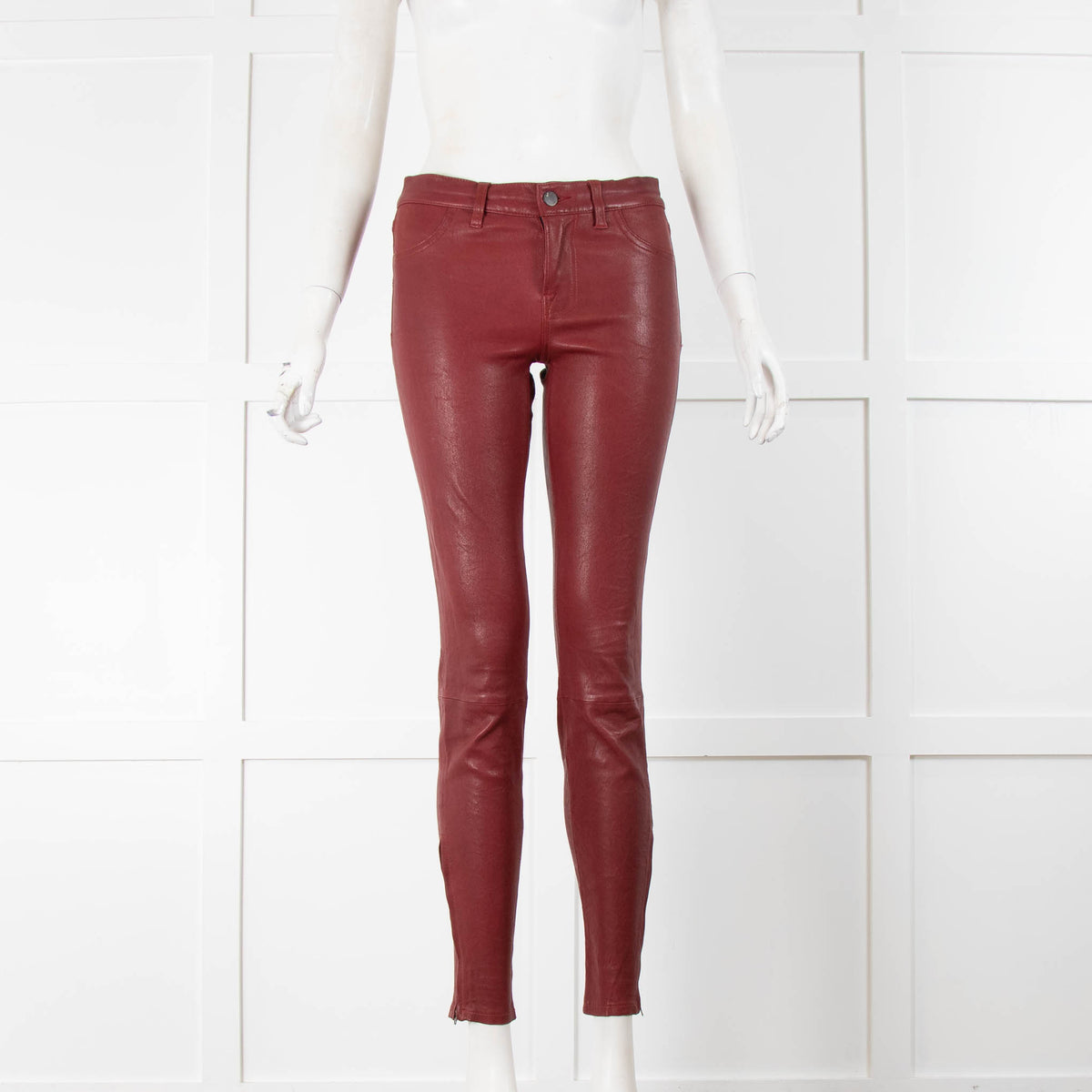 J Brand Red Leather Skinny Trousers