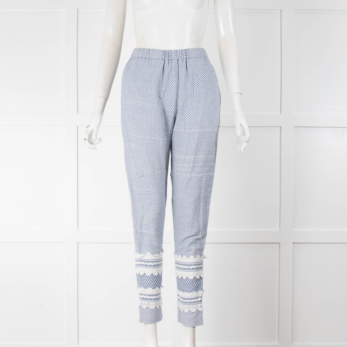 Dodo Bar Or Blue White Cotton Lace Detail Slim Leg Trousers