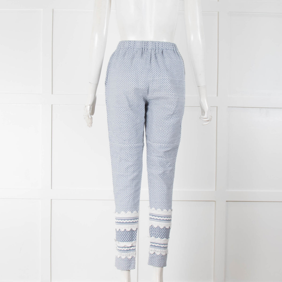 Dodo Bar Or Blue White Cotton Lace Detail Slim Leg Trousers