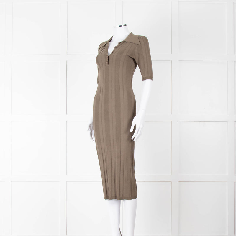Remain by Birger Christensen Khaki Jumbo Rib Short Sleeve Knit Dress